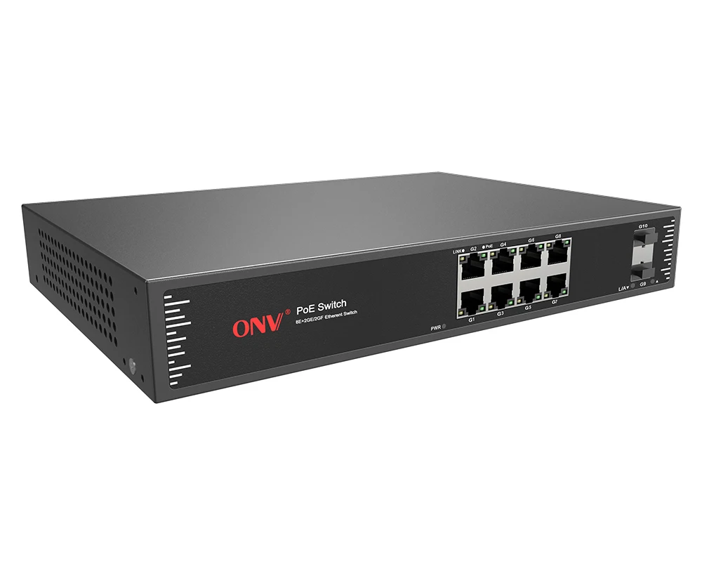 ONV 8 poe port and and 2 sfp gigabit optical fiber ethernet switch for CCTV Camera enlarge