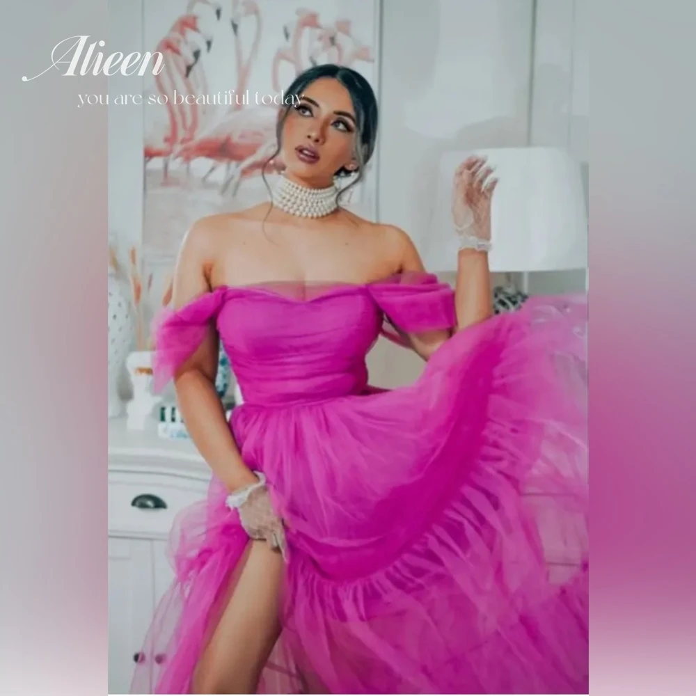 

Aileen Вечерние платья из тюля с открытыми плечами, женские плиссированные элегантные платья с коротким рукавом для гостей свадьбы, элегантны...