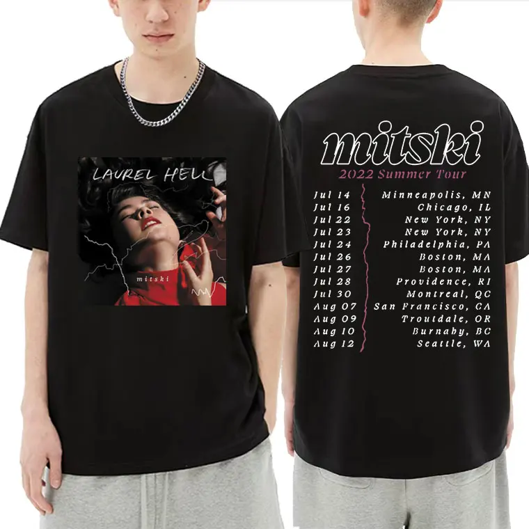 Купи Singer Mitski Laurel Hell Poster Music Album Print T-shirt Men Women Fashion Black Cotton Tshirt Short Sleeve Man Tee Streetwear за 398 рублей в магазине AliExpress