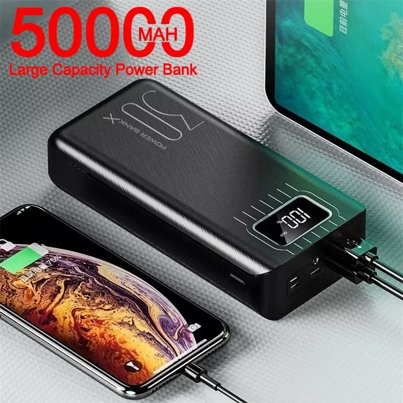 

NEW2023 Power Bank 50000mAh Large-Capacity Powerbank Outdoor Travel Charger Phone External Battery LCD Digital Display LED Light