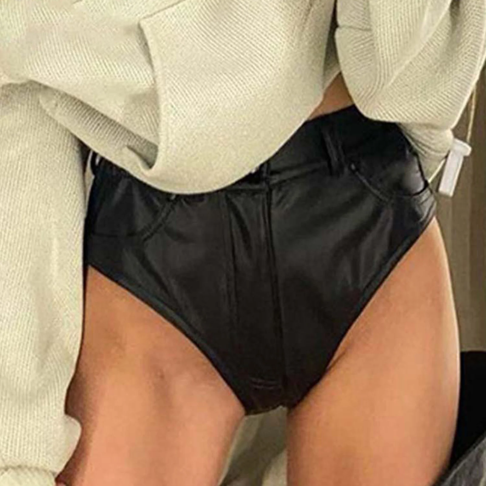 

Short Sleeve Active Tops for Women Women's Shorts Hot Pants PU Faux Women Casual Two Piece Shorts Set Loose Button Cardigan