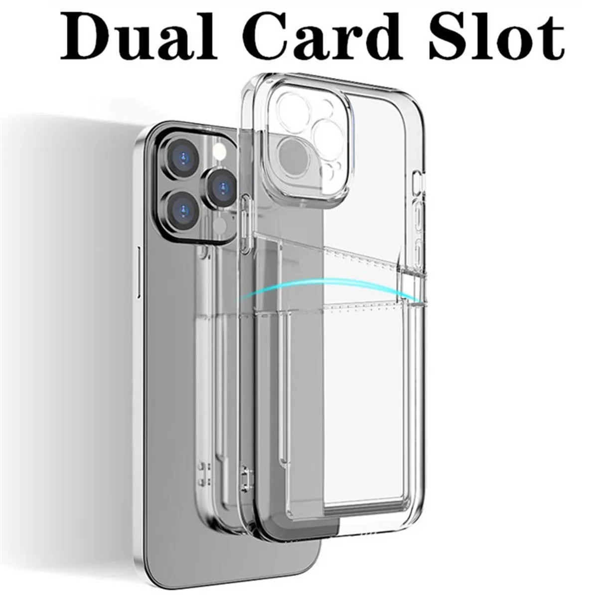 Dual Card Slot Wallet Transparent Shockproof Case For iPhone