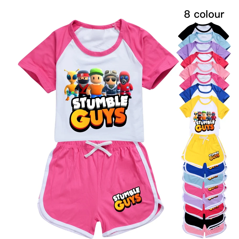 

Newest Game STUMBLE GUYS Clothes Kids Cotton Short Sleeve T-Shirt + Shorts 2pcs Sets Toddler Girls Outfits Boys Summer Sportsuit