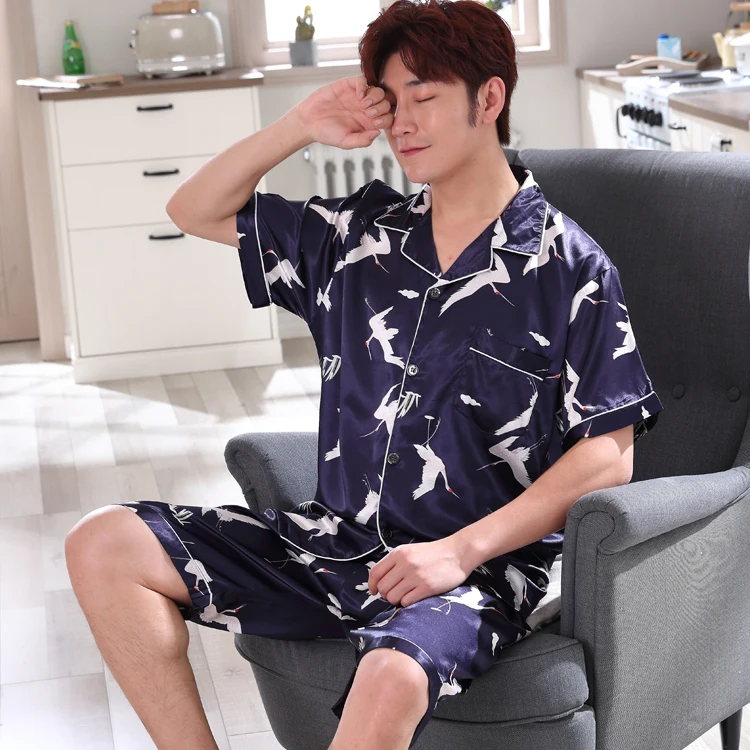 

New Men's Stain Silk Pajama Set Men Pajamas Silk Sleepwear Father Gift Style Soft Satin Nightwear Male Summer Homewear Pijamas