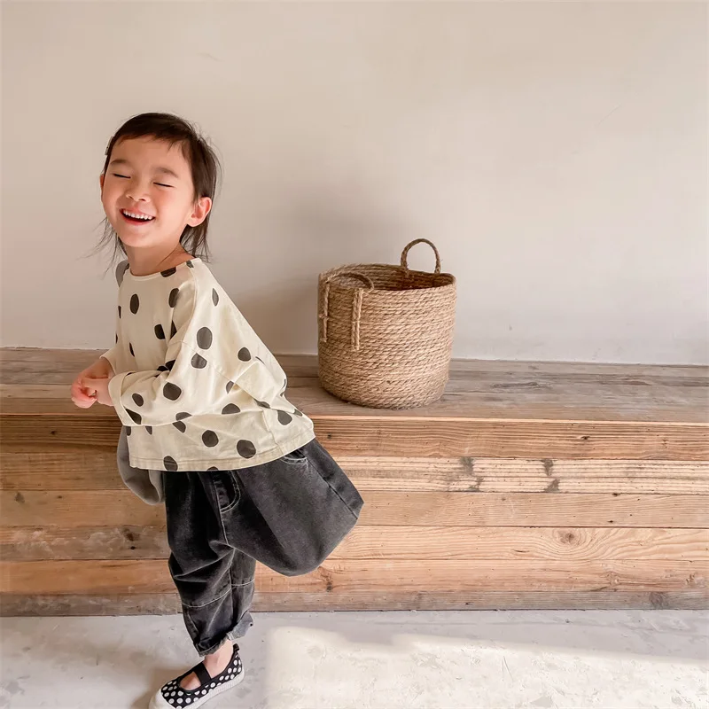 2022 Spring Kids Tops clothes baby boys and girls polka dot long sleeve base T shirts