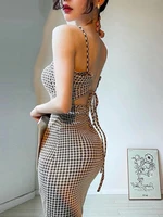 womens dresses 2022 party sexy dresses elegant summer womens houndstooth print tight bandage dresses club gala party long dres
