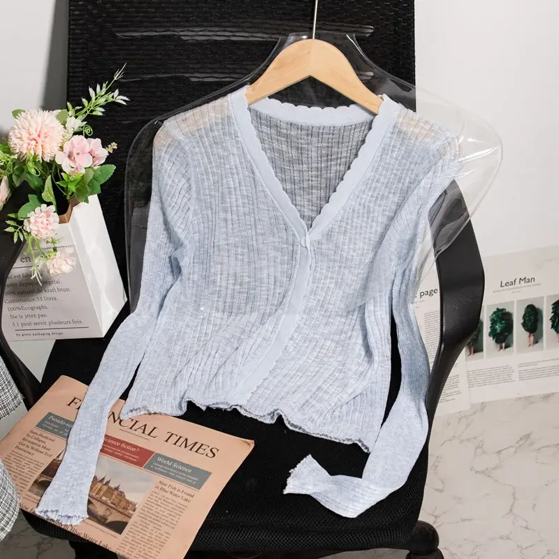 

Женская тонкая трикотажная рубашка, черная, абрикосовая, желтая, зеленая, синяя, фиолетовая, розовая рубашка с V-образным вырезом, лето 2022