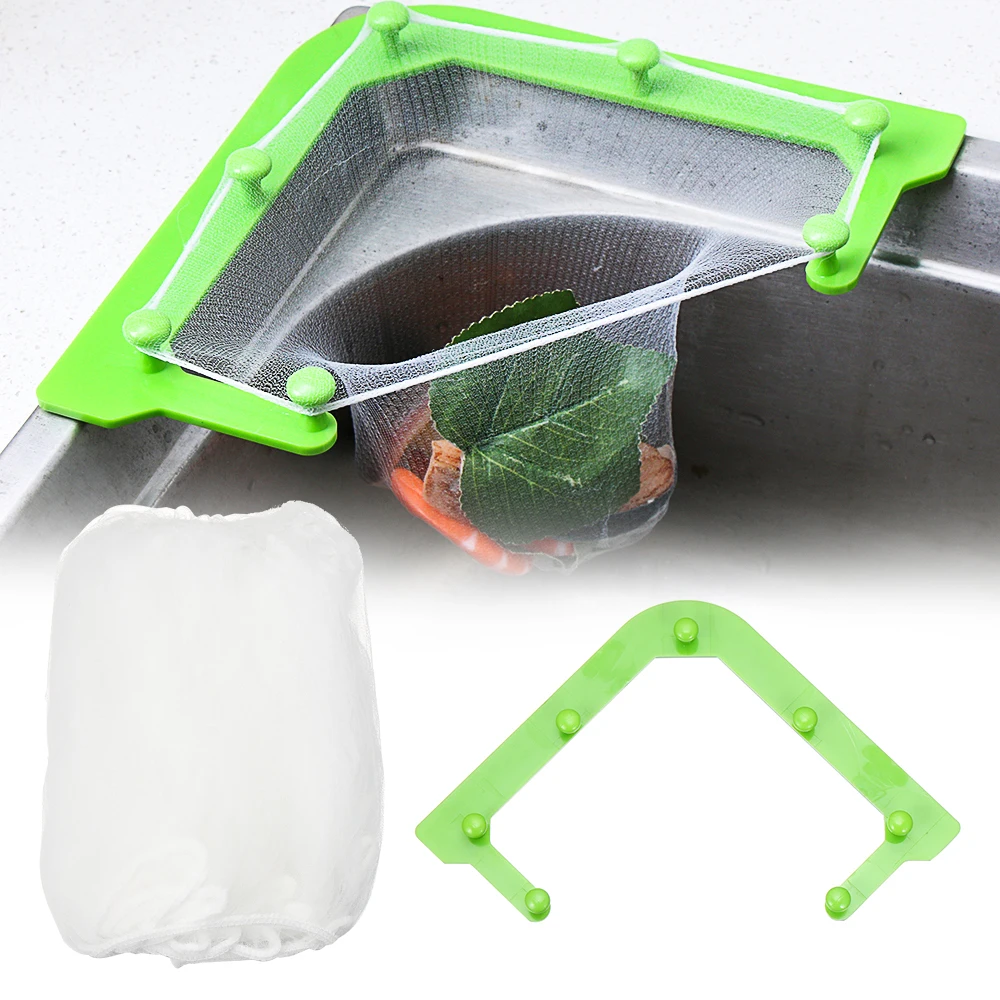 

New Corner Holder Hanging Sink Strainer Bag Leftovers Triangle Tri-Holder Filter Garbage Storage Rack Useful