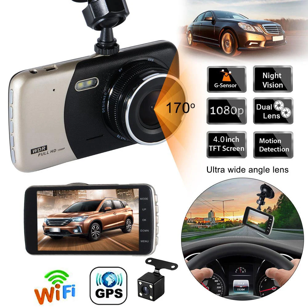 

Видеорегистратор автомобильный, Wi-Fi, Full HD 1080P, камера заднего вида, Автомобильный видеорегистратор с ночным видением, Автомобильные видеорегистраторы, GPS-трекер, черная коробка