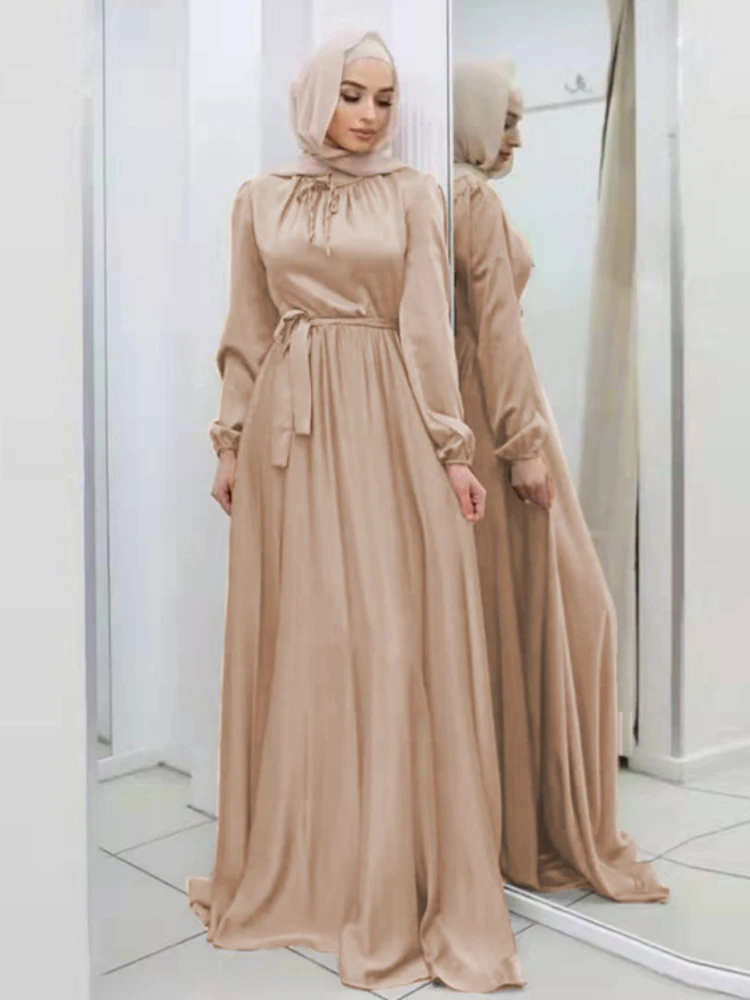 Muslim Fashion Hijab Satin Dress Ramadan Abaya Dubai Elegant Turkey Evening African Islamic Dresses for Women Arabic Kaftan Robe