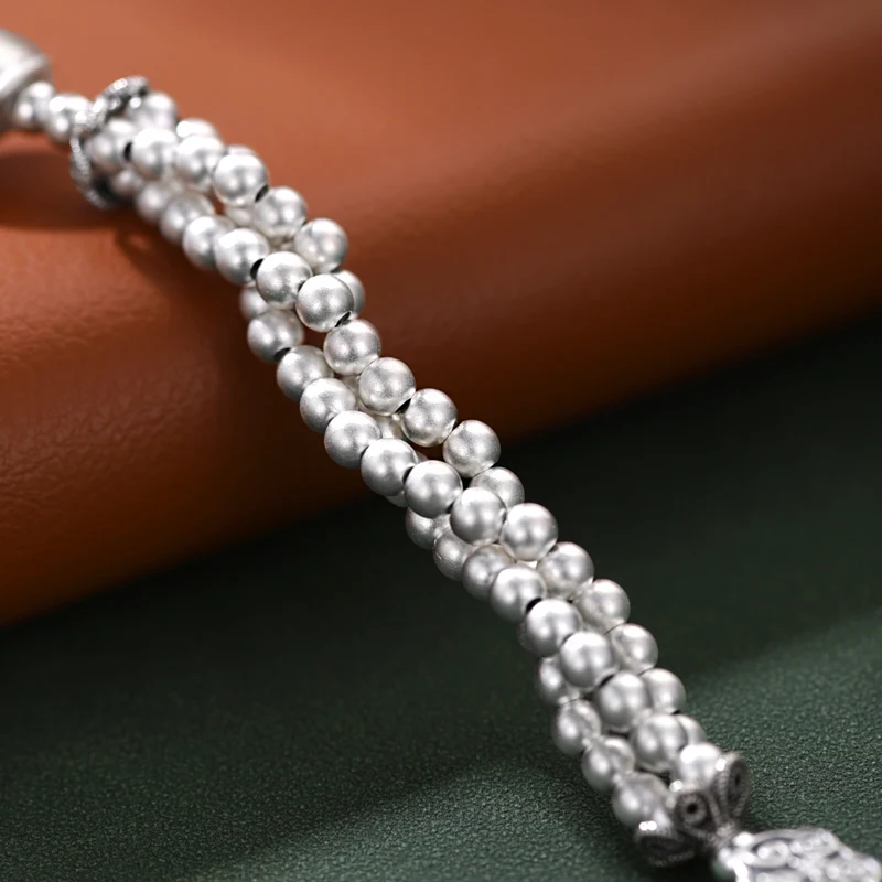 ZABRA 999 чистый серебряный богатый Броневой односторонний браслет для женщин ретро