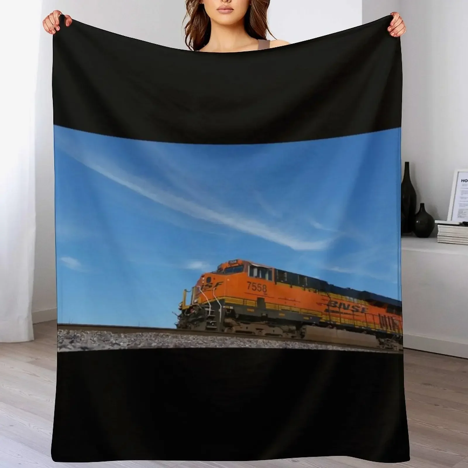 Фото BNSF # 7558 GE ES44DC Locomotive Leading 6K Throw Blanket, милый плед из фланелевой ткани, винтажный, тонкий, персонализированный подарок. №4
