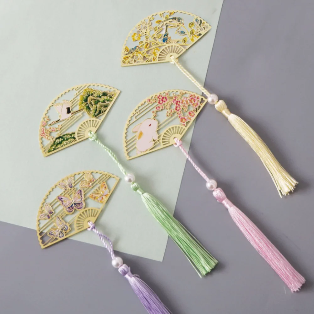 

Metal Bookmark Chinese Style Folding Fan Paper Reading Bookmarks Creative Book Page Marker Stationery Supplies Color Bookmarks