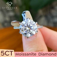 Stylevel Real 5ct Big Moissanite Diamond Engagement Promise Rings for Women Original 925 Sterling Silver Luxury Designer Jewelry