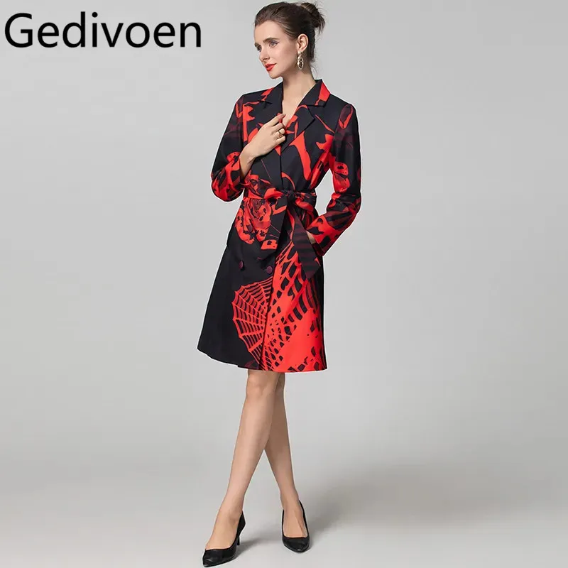 Gedivoen осенне-зимнее женское пальто с длинными рукавами и зубчатым шнуровкой