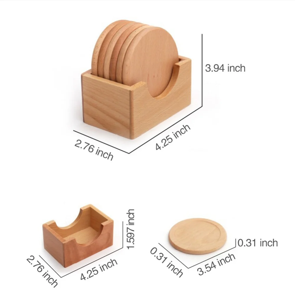Подставки из Букового дерева 1/6 шт. Набор круглых подставок для чая подставки