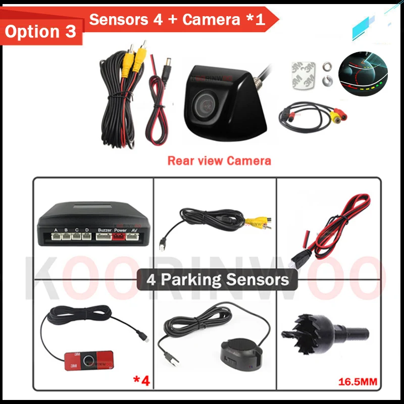 

Видимая видеосистема Koorinwoo для автомобилей, датчики парковки, 4 спереди + 4, задняя камера Parktronic 8, камера заднего вида для монитора, радио Android