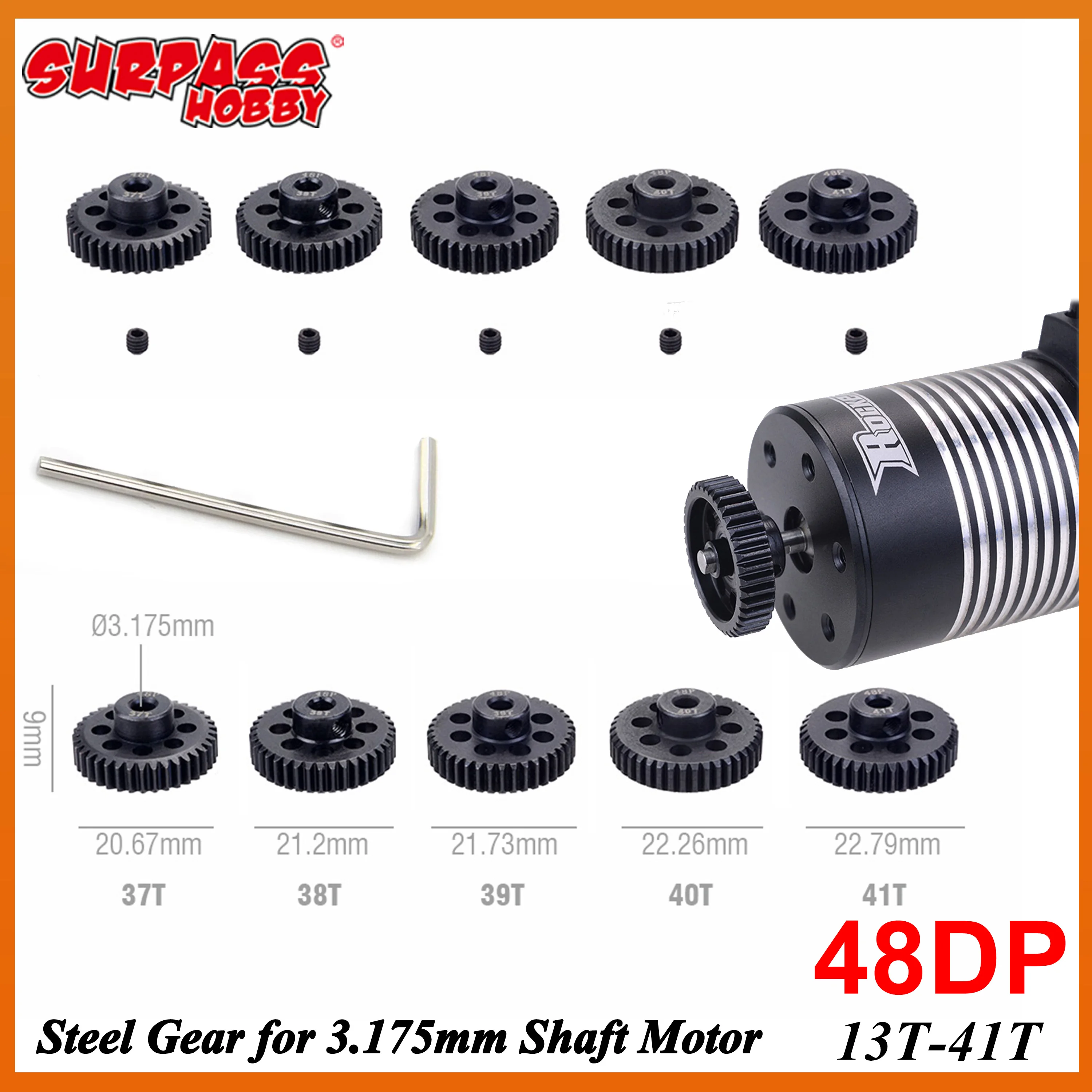 48DP 3 175 мм 13T 21T 31T 38T 41T 13T-41T Черная стальная шестерня Металлическая двигателя для 1/18