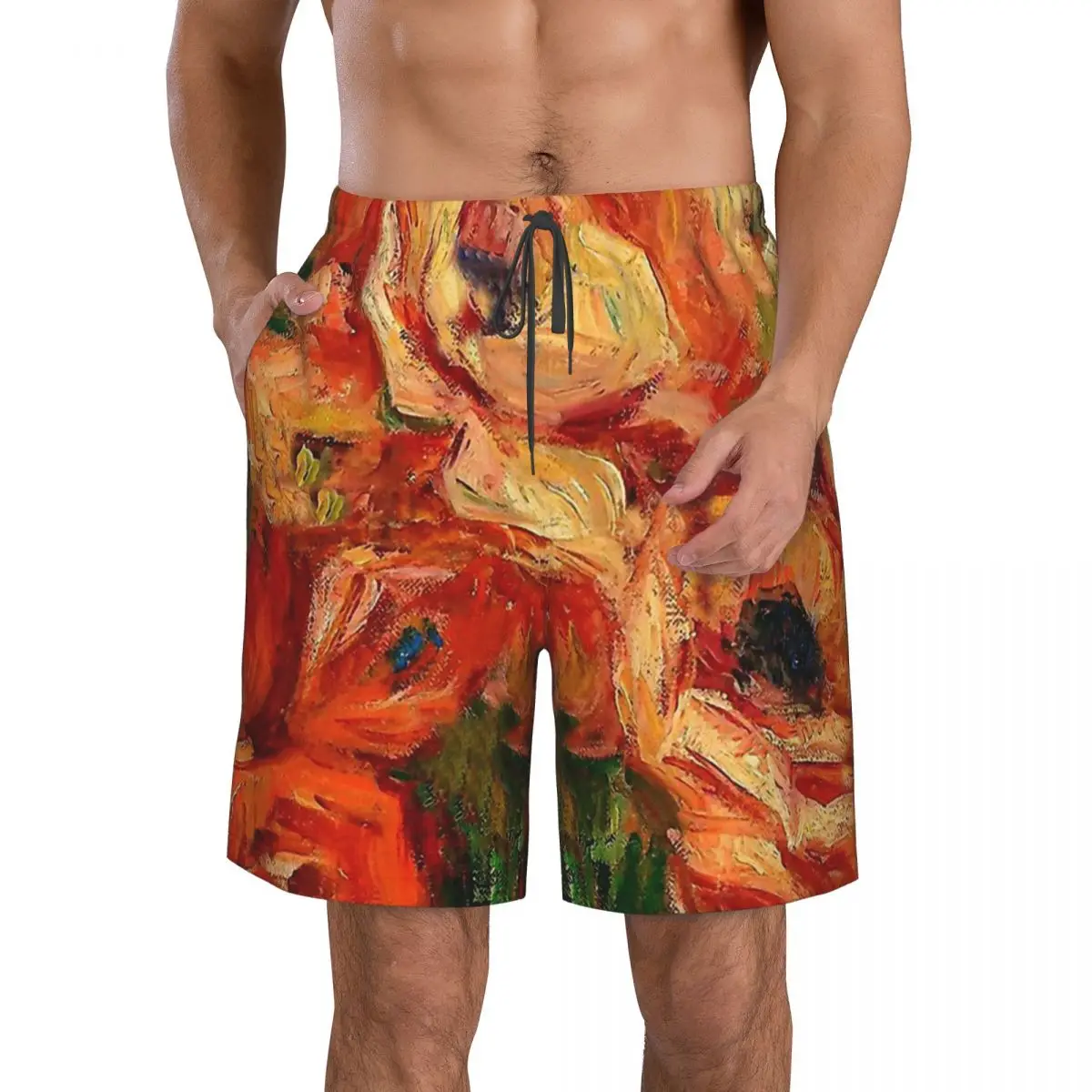 

Pierre Auguste Renoir Anemones Dans Un Vase Vert Men's Beach Impressionism Quick Dry Men Swimming Trunks Surfing Boardshorts