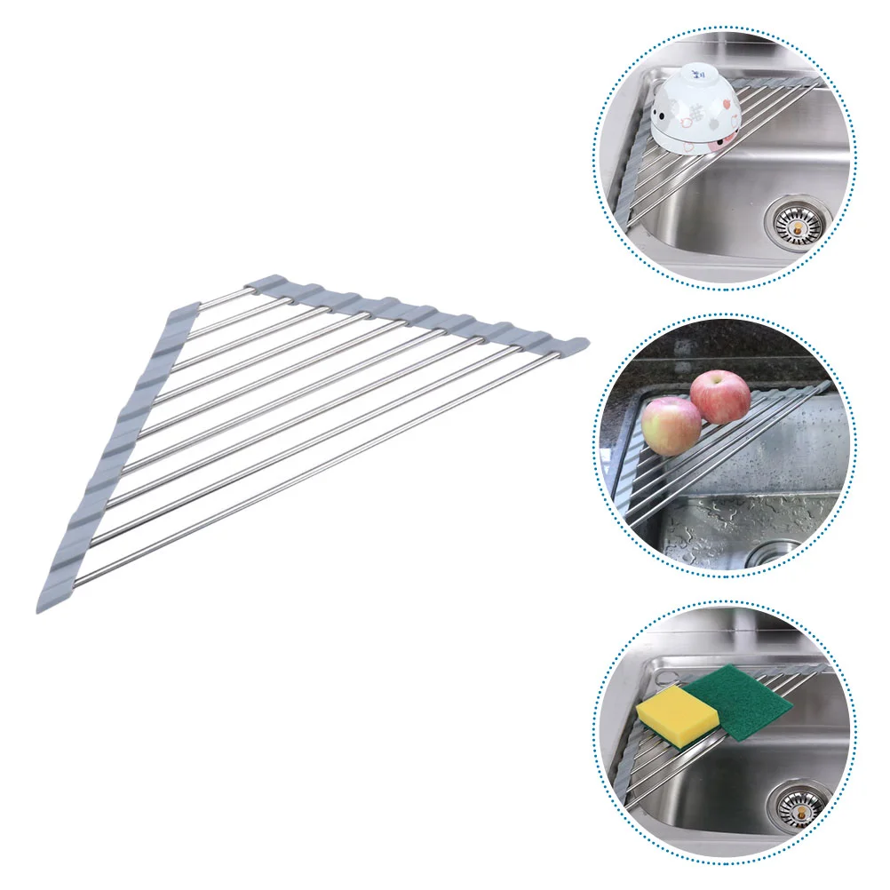 

Rack Drying Sink Rolldrainer Triangular Dish Foldable Kitchen Strainer Stainless Drain Tableware Overstorage Mat Steel