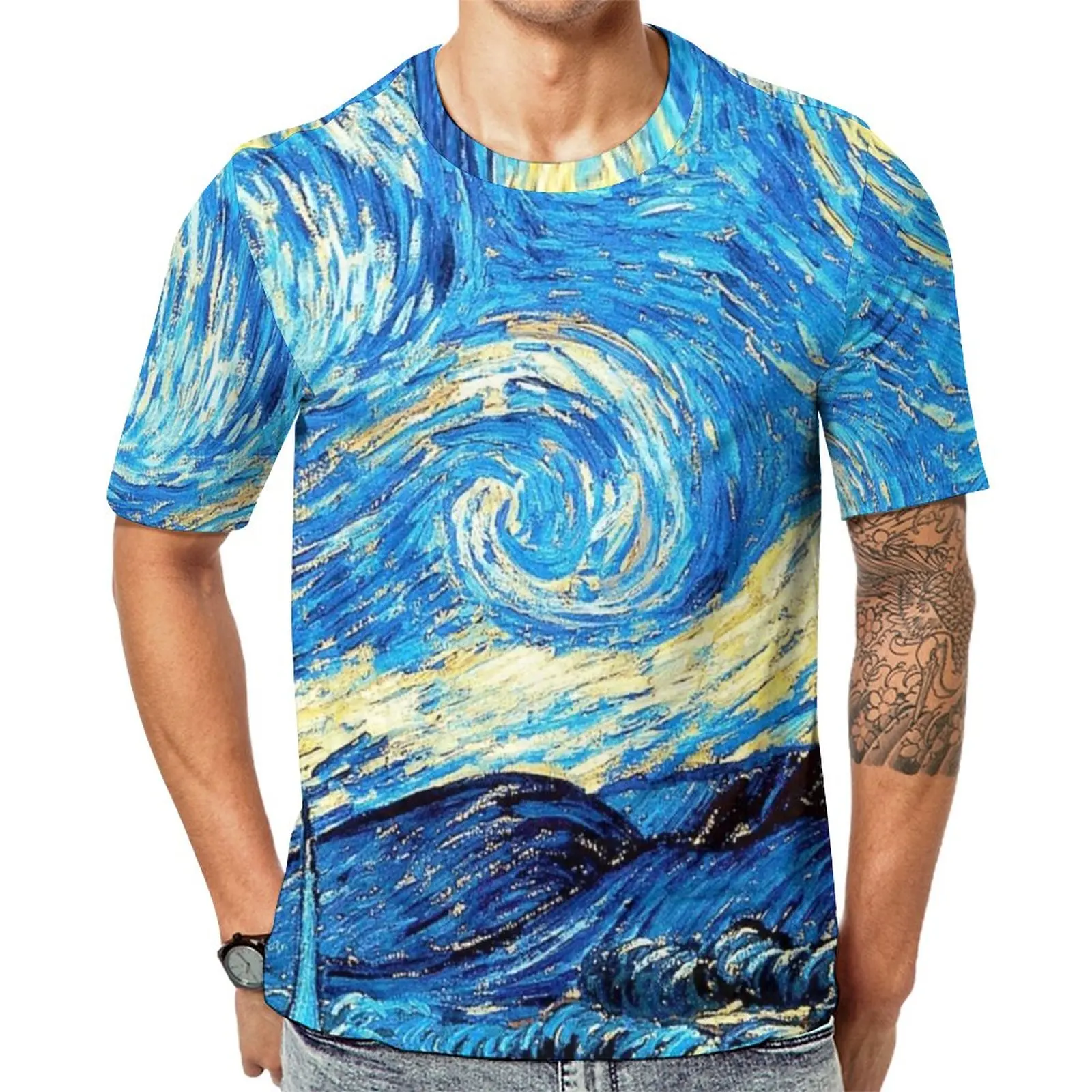 

Футболка с изображением звездной ночи, Мужская футболка с коротким рукавом, большой размер