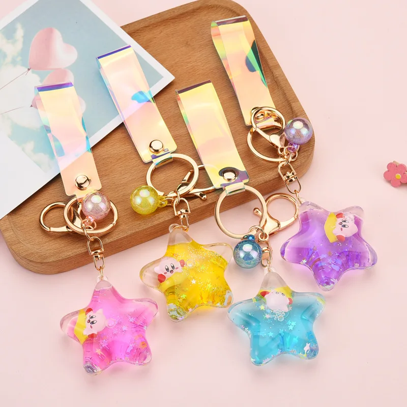 

Creative Moving Liquid Quicksand Keychain Five-pointed Star Bird Floating Keyring For Women Charm Bag Pendant Keyfob Friend Gift