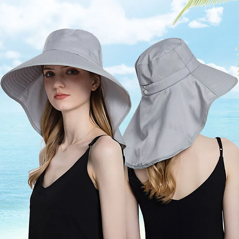 

Women Wide Large Brim Sun Hat Bucket Hat Summer Outdoor Fishing Hiking UV Anti Neck Protection Shawl Visor Cap Ladies Hat Bonnet