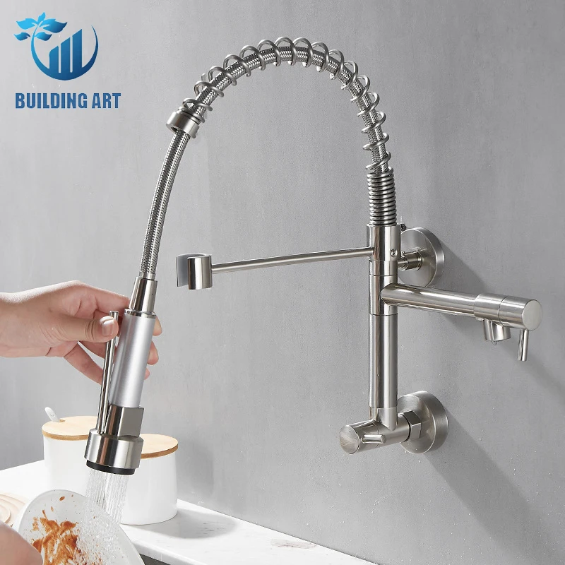 

Опт, розница, черный кухонный смеситель с пружиной, только для холодной воды, кухонные смесители, выдвижной стиль, Torneira De Cozinha, настенное креп...