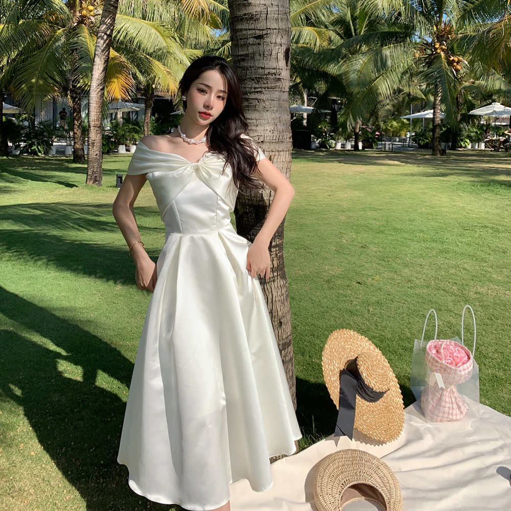Summer White Midi Satin Dress Women 2022 Long Elegant Runway French Formal  Dresses for Wedding Guest Bridesmaid Birthday Prom - купить по выгодной  цене | AliExpress