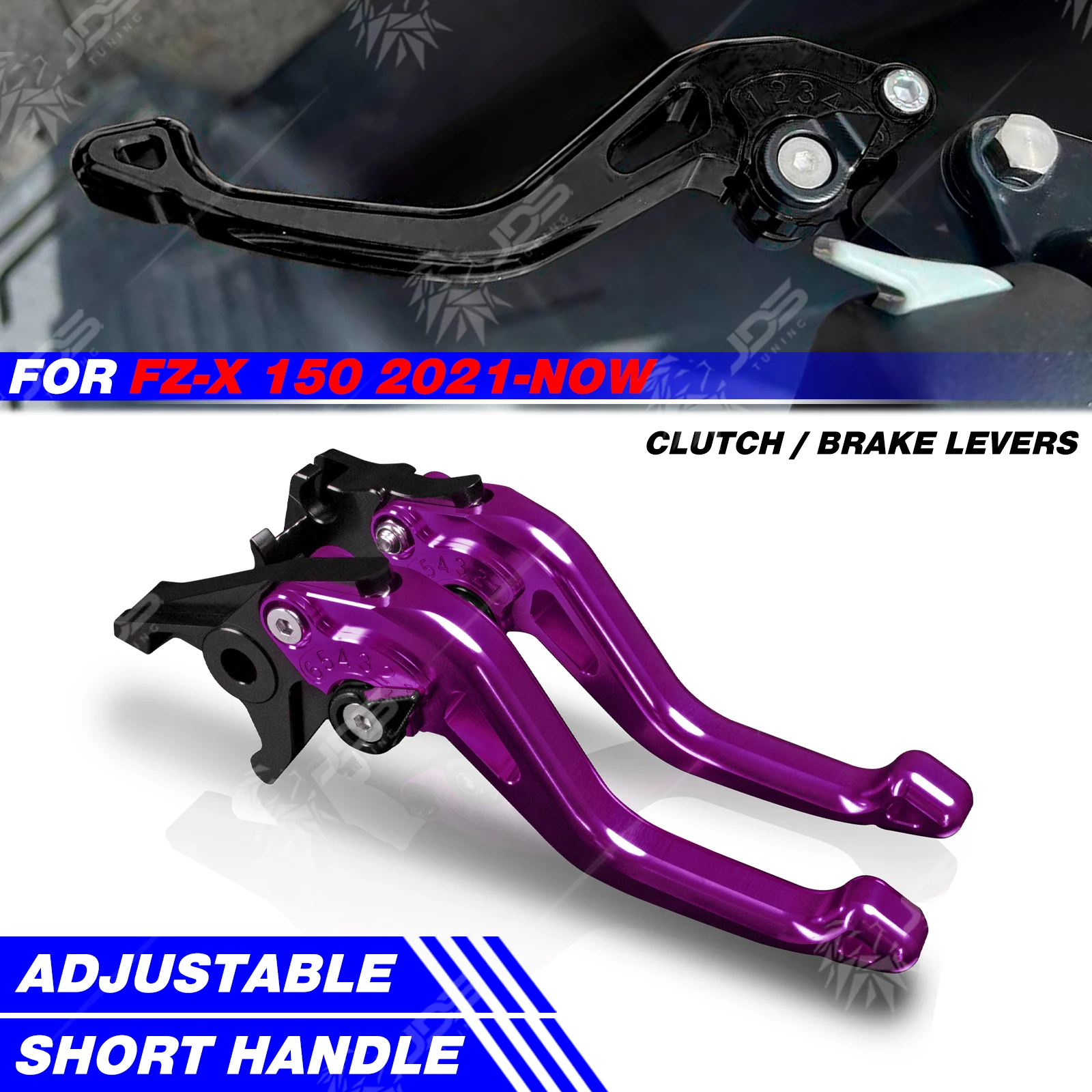 Фото Для Yamaha FZ-X 150/FZX 150 2021-НОВЕЙШИЕ МОДЕЛИ: Комплект коротких гоночных тормозных рычагов, регулируемые рукоятки, трехпальцевые аксессуары и запчасти