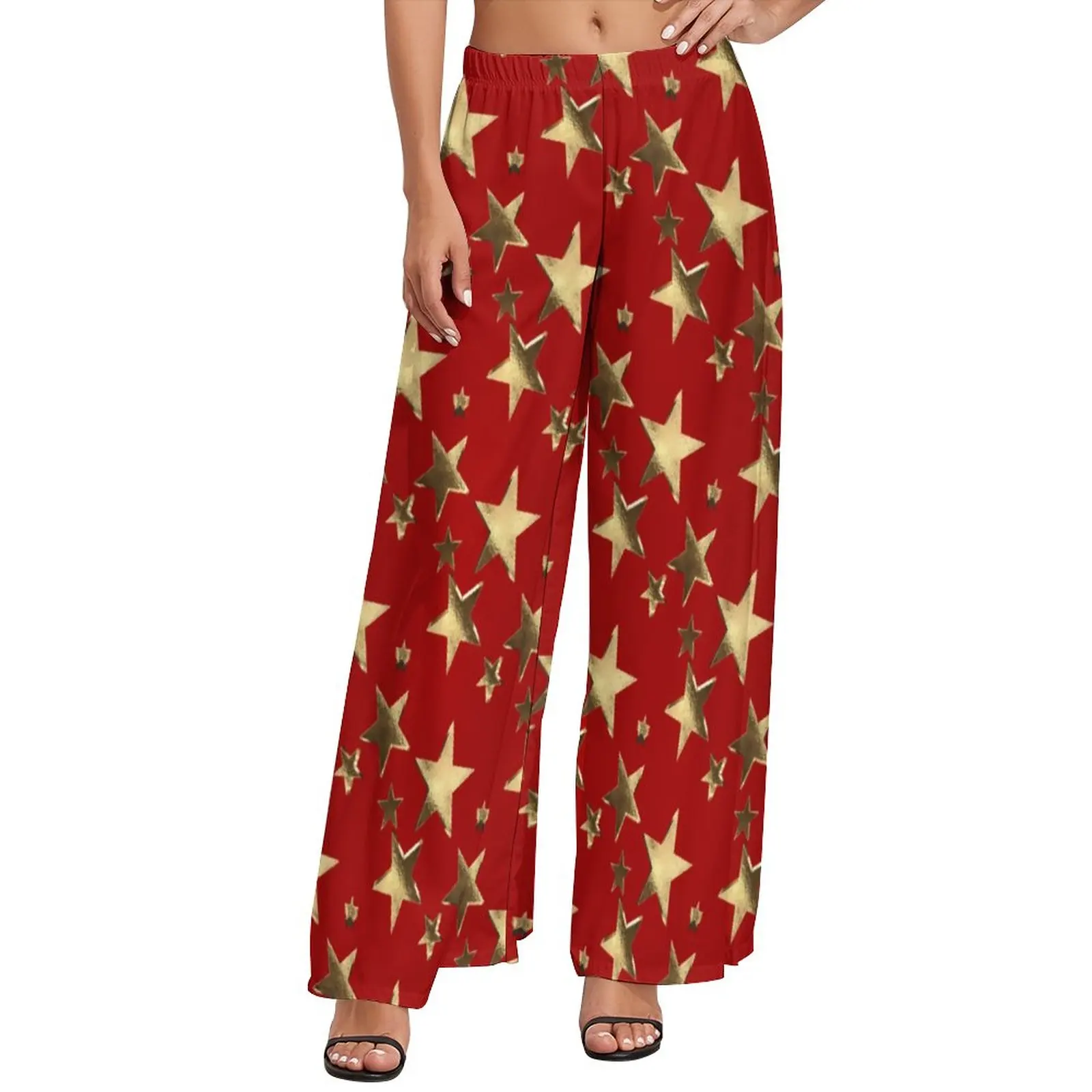 

Gold Star Print Pants Festive Christmas Sexy Wide Leg Pants Women Oversized Harajuku Pattern Straight Trousers