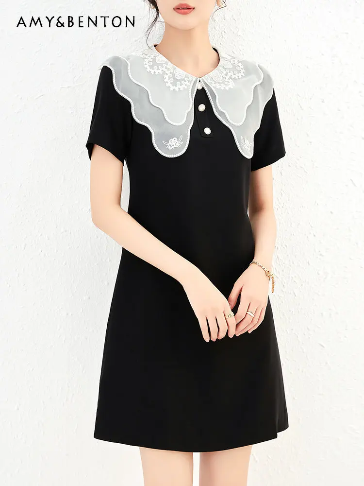 2023 Summer New Women's Clothing Temperament Youthful-Looking Doll Collar Embroidered Dress Waist-Tight Slimming A- Line Dress