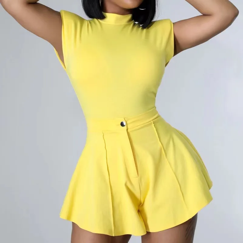 

Женский летний модный однотонный комплект из 2 предметов, трико на молнии с рукавами и наплечниками, брюки с широкими штанинами