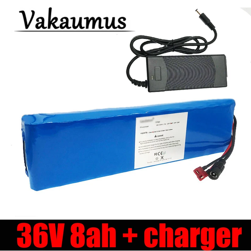 

Vakaumus 36V 8ah Electric Bicycle Lithium Battery 10S 3P High Quality 18650 Pack For Scooter With 15A BMS And 42V 2A Charger