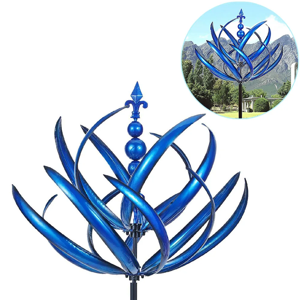 Metal Wind Spinner Blue Exterior For Harlow Wind Rotator Outdoor Iron Windmill Gardening Plug Birds Catcher Garden Pathway Decor