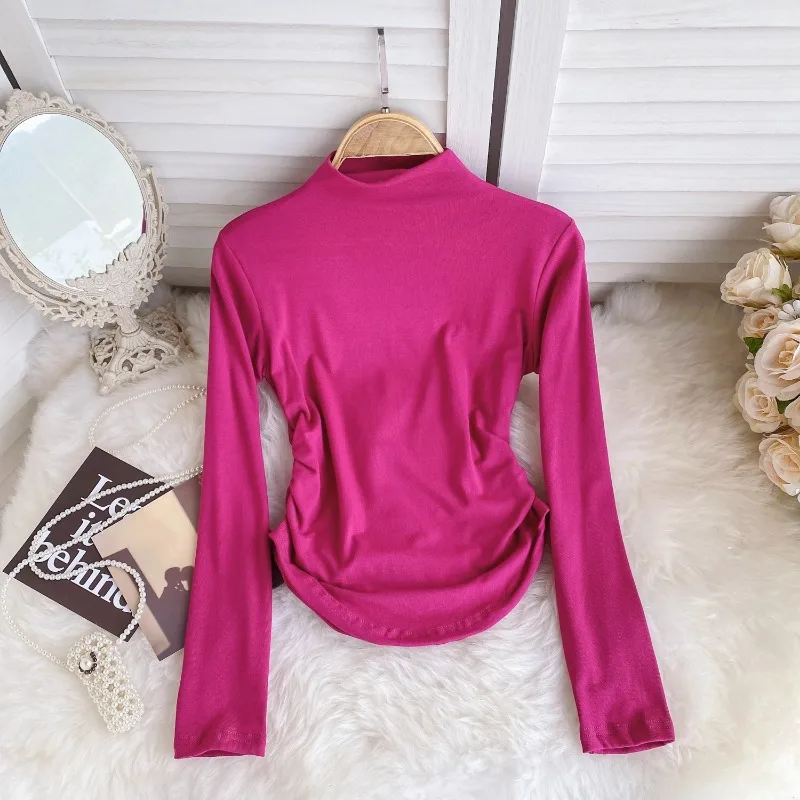 

Женская Однотонная футболка с длинными рукавами, нишевый дизайн, темпераментный Топ, Европейская и американская, осенняя и зимняя