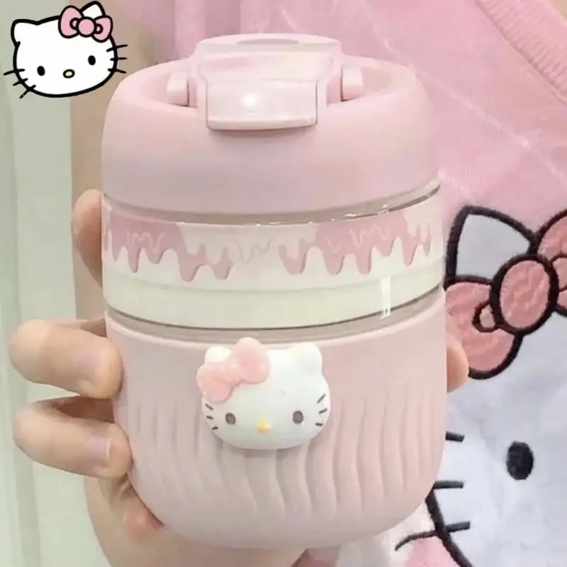 

380Ml Hello Kitty Kids Water Bottle Glass Fashion Creative Kt Water Cup High Temperature Anti Scald Cup Cover Portable Tea Cup