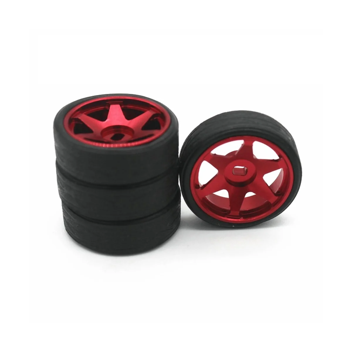 4Pcs Rubber Racing Tire Tyre Metal Wheel Rim for 284131 K969 K989 Mini-Z 1/28 RC Car Parts,Red