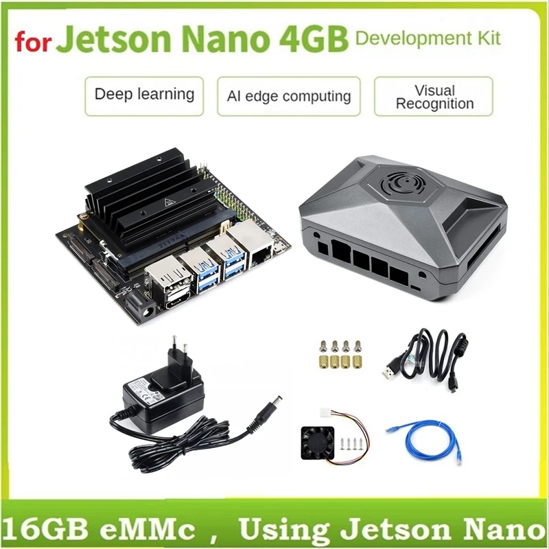 

1 Set For Jetson Nano 4GB Development Board+Module+Headlink+Case+32G U Disk+64G SD Card+Card Reader+Power Adapter Kit (EU Plug)
