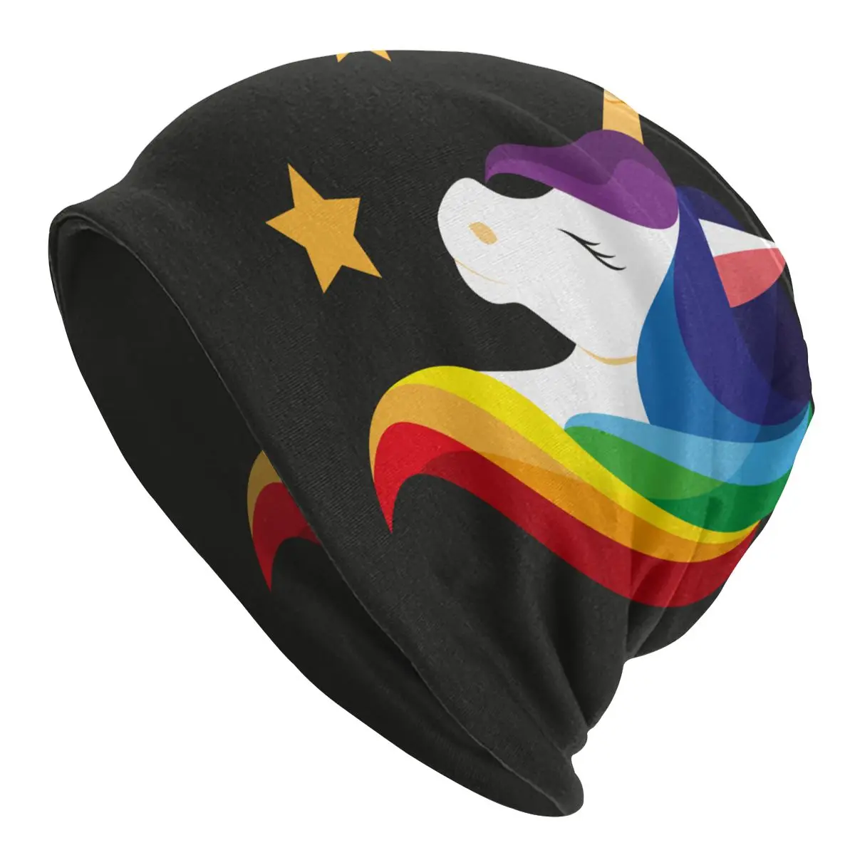 2022 Warm Hat for Women Rainbow Unicorn With Closed Eyes Stacking Knitted Bonnet Cap Men Hat Hip Hop Beanies