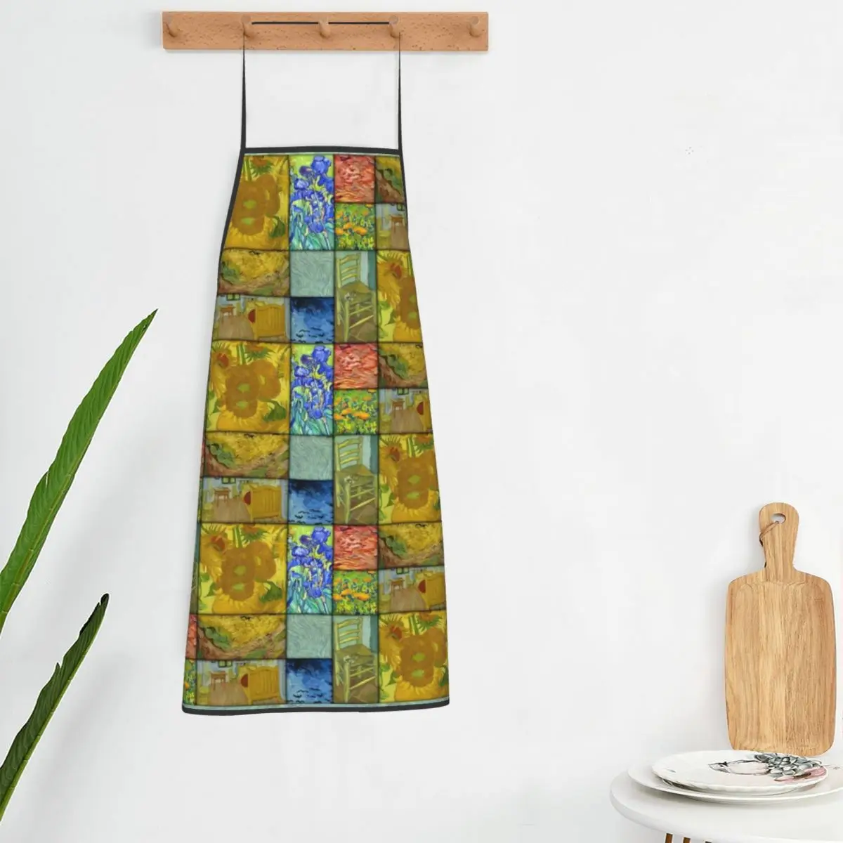 

Van Gogh Quilt Pattern Apron Sunflowers Irises Home Manicure Kitchen Accessories Fashion Cleaning Aprons without Pocket