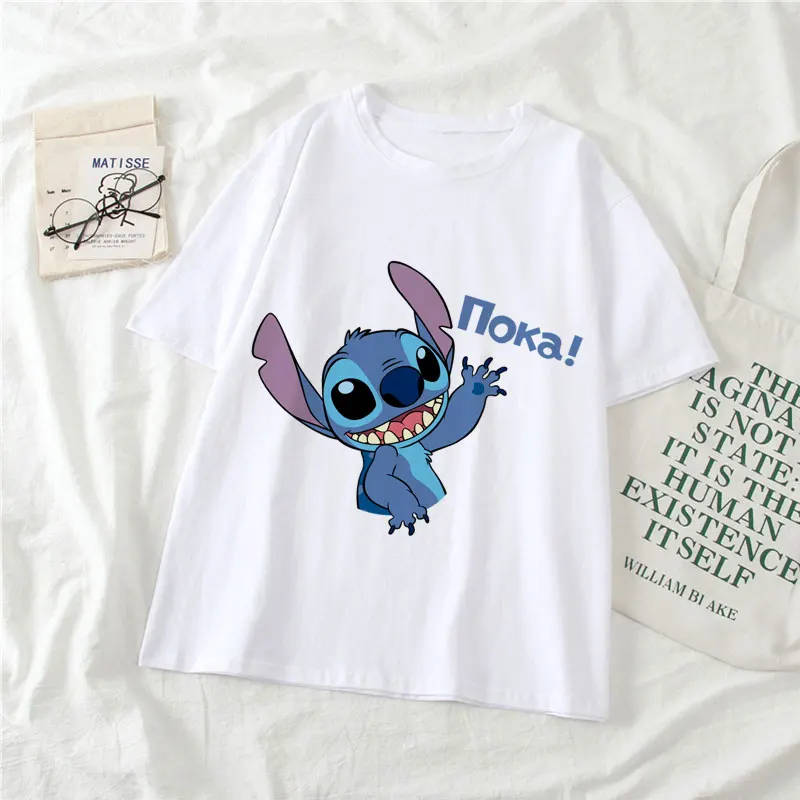 

Summer New Fashion Cute Lilo Stitch Funny Cartoon Graphic T Shirt Women Kawaii Stitch Korean Style Anime Vintage female Red Tops