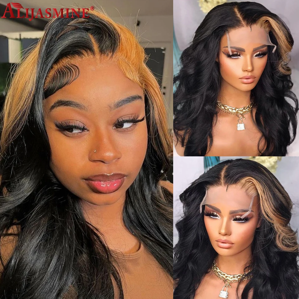 

180% Ombre Honey Blonde Highligt Lace Front Wigs Human Hair # 27 Colored Deep Wave Wig Body Wave Brazilian Remy Hair Pre Plucked