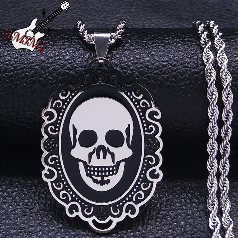 

Punk Skull Husband Stainless Steel Portrait Men Pendant Necklace Silver Color Chain Necklace Gothic Jewlery collar N3685S06