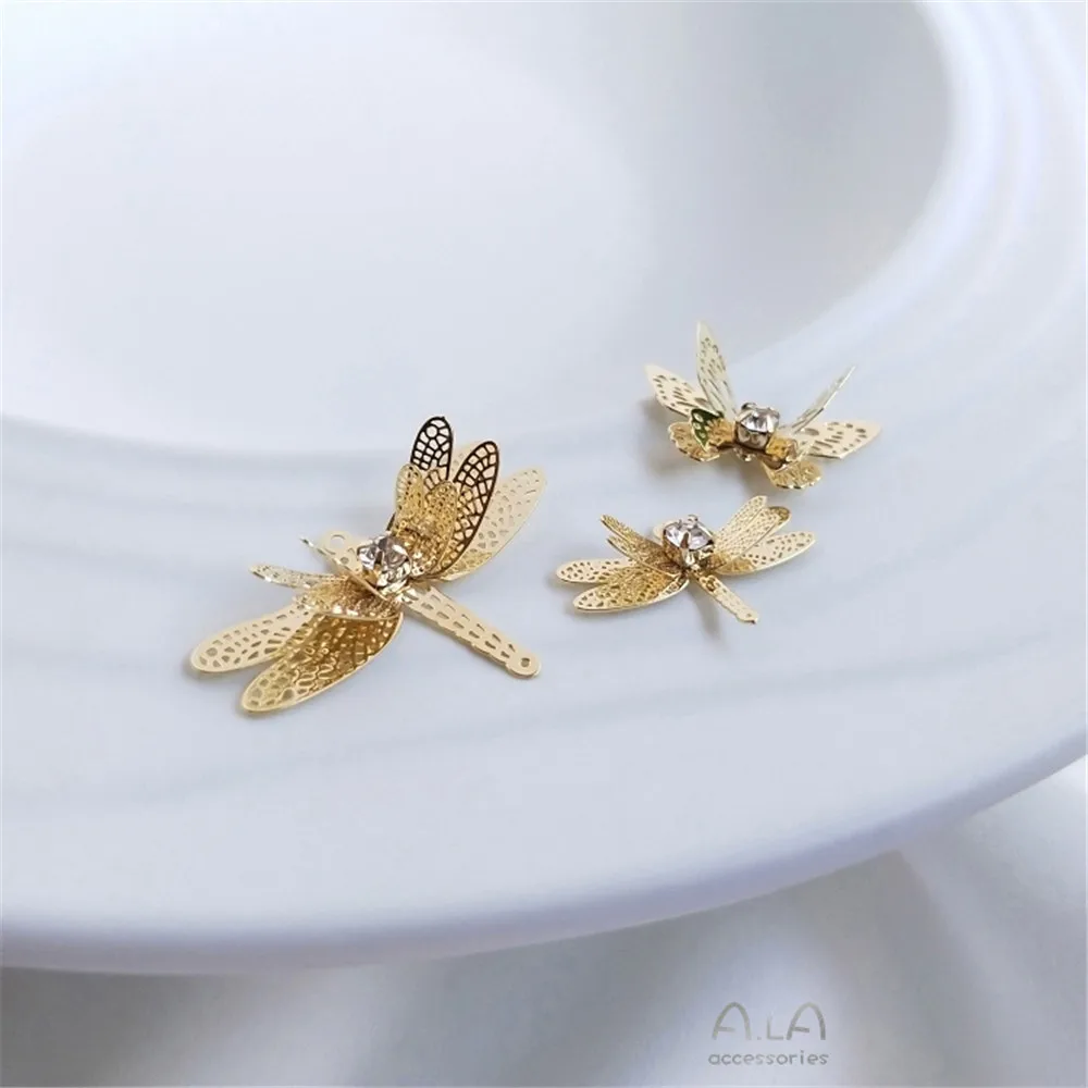 

Zircon inlaid three-dimensional butterfly Dragonfly Pendant DIY handmade ear ornament hairpin Pendant