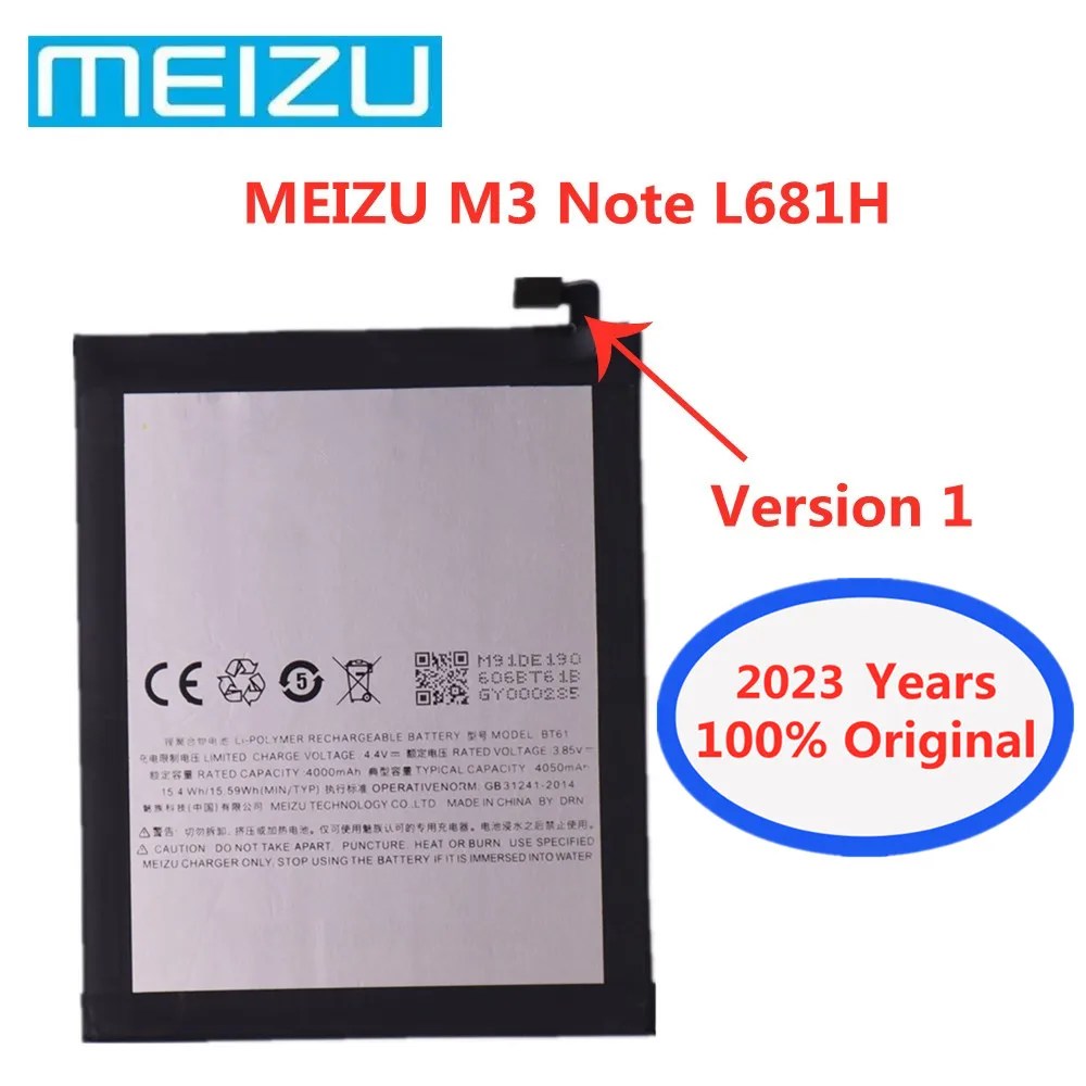 

2023 Years 4000mAh BT61 Original Battery For Meizu M Version M3 Note M681H / L Version M3 Note L681H Batteries In Stock + Tools