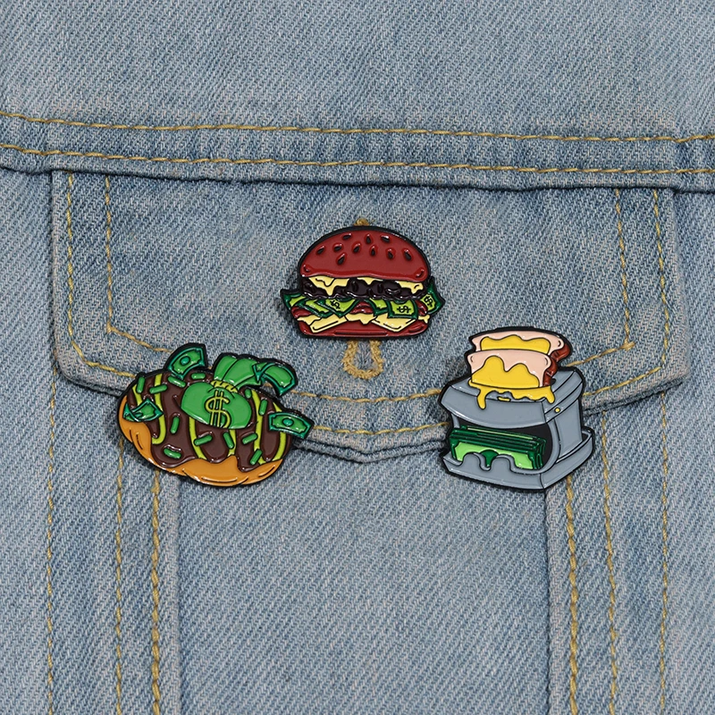 Бургер шоколадные пончики эмалированные булавки доллар валюта хлебопечка броши