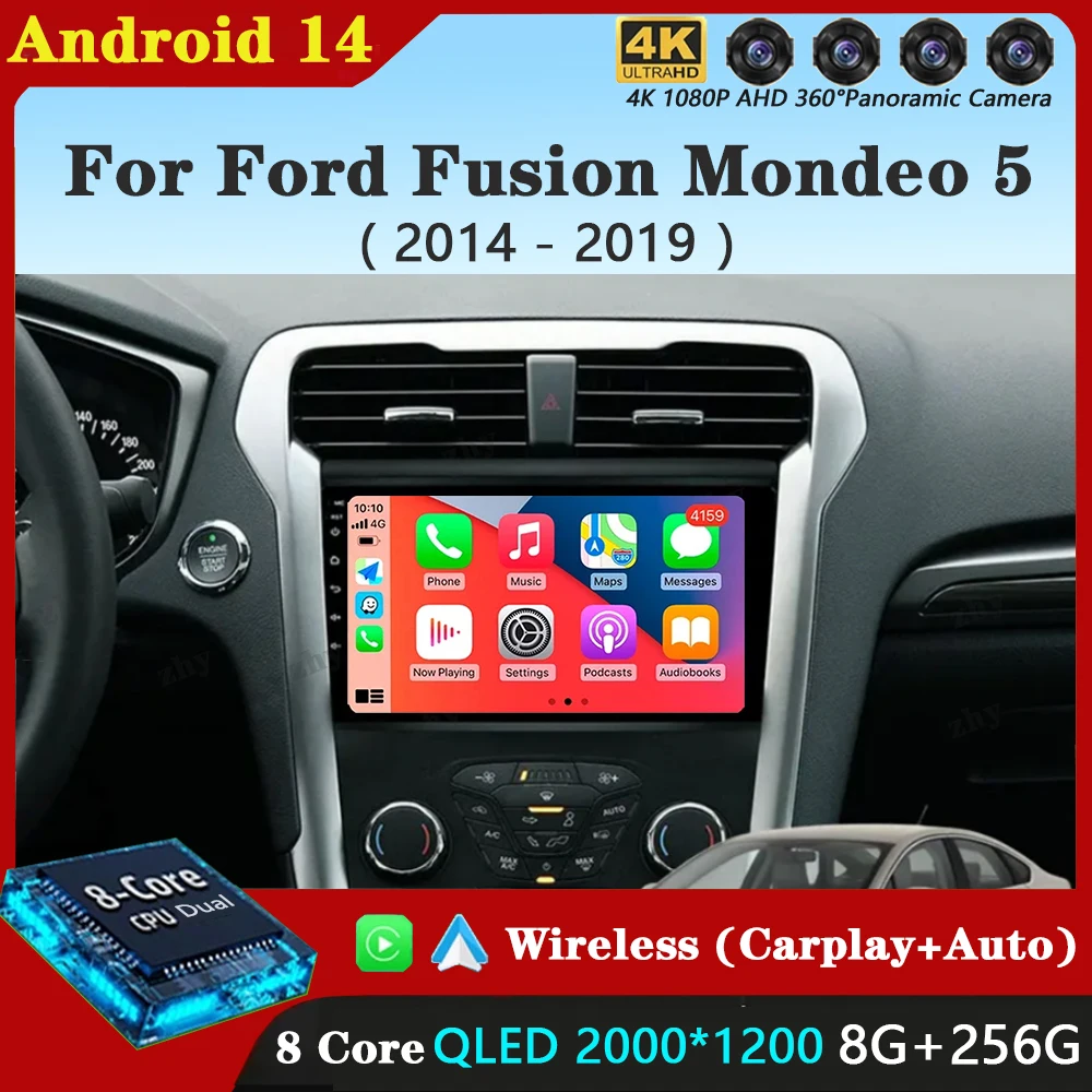 Автомагнитола для Ford Mondeo 5 2014-2019 Android 14 мультимедийный видеоплеер GPS-навигация 2 Din