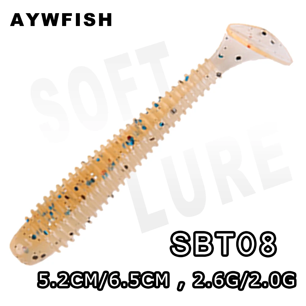 

AYWFISH 10PCS / LOT 6.5CM 2.6G / 5.2CM 2.0G PVC Soft Bait T Tail Artificial Soft Fishing Lure Shad Bait For Fishing Pike