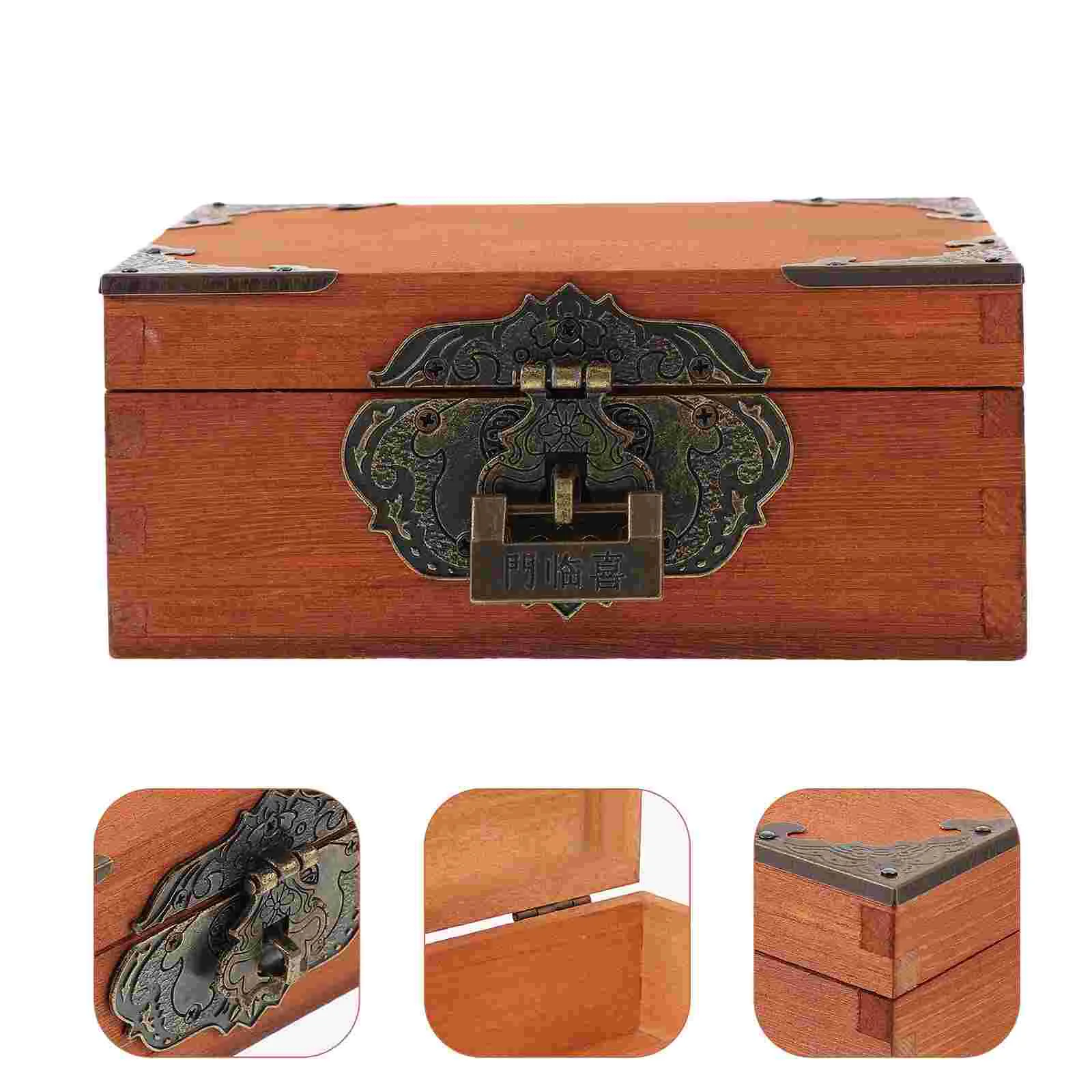 

Wooden Gift Box Lock Vintage Style Container Home Storage Organizer Durable Canister Case Packaging Retro Decor